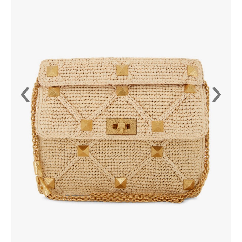 Valentino Raffia Large Roman Stud Shoulder Bag - Picture 8 of 16